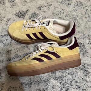 Adidas Mustard and Maroon Platform Sneakers